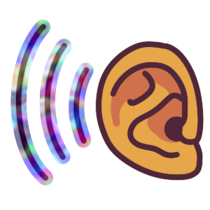 an ear with multicolored sound waves coming at it.